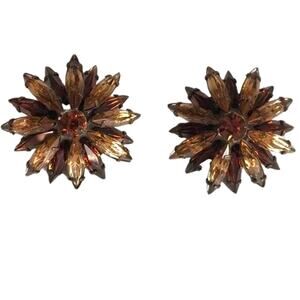 DANNIJO EARRINGS vintage Clip On marked signed Amber colored beaded